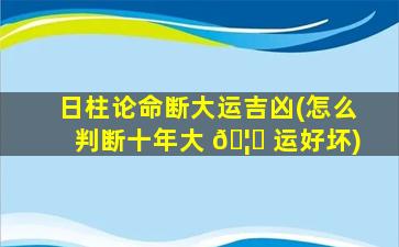 日柱论命断大运吉凶(怎么判断十年大 🦟 运好坏)